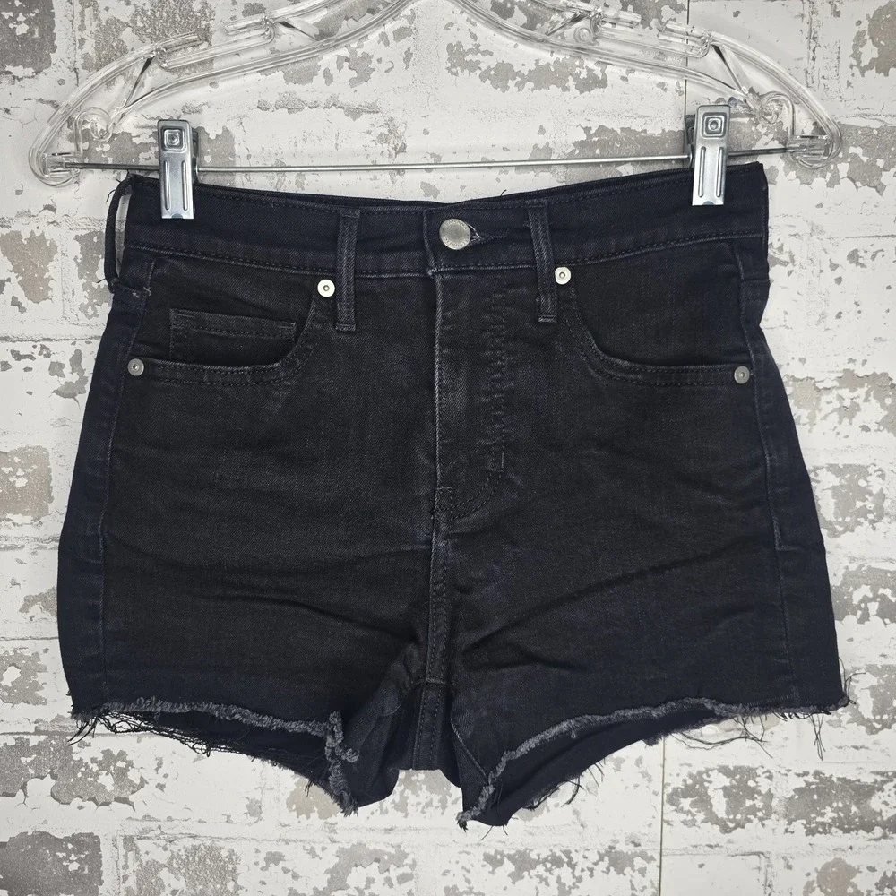 Banana Republic Jean Shorts Womens 24 Black‎ Stretch Premium Denim Cutoff 3